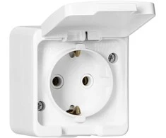 Gniazdo Lizdas Viengubas 2P+Z SCHUKO lizdas, atsparus vandens purslams, su atvartu, atitinkančiu gaminio spalvą, IP44, SMART, baltas