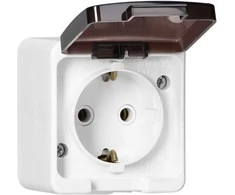 Gniazdo Lizdas Vienas lizdas 2P+Z SCHUKO atsparus purslams su dūmų sklende IP44, SMART, baltas
