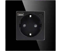 Gniazdo Lizdas Vienas lizdas 2P+Z, Schuko, USB-A + USB-C, išėjimas 5VDC maks. 3A, juodas