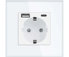 Gniazdo Lizdas Vienas lizdas 2P+Z, Schuko, USB-A + USB-C, išvestis 5VDC maks. 3A, baltas