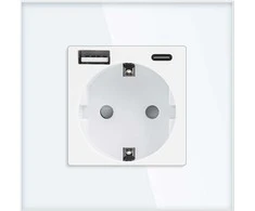 Gniazdo Lizdas Vienas lizdas 2P+Z, Schuko, USB-A + USB-C, išvestis 5VDC maks. 3A, baltas