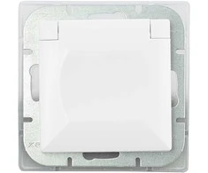 Gniazdo Lizdas Lizdas su 2P+Z apsauga nuo vandens purslų su atvartu, Pearl, 16A, 250V, PT-16PH, baltas