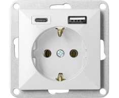 Orno Lizdas pojedyncze p/t 2P+Z, Schuko, su ładowarką USB A+C Pearl, 16 A, 250 V, PT-17P/USB A+C, balta