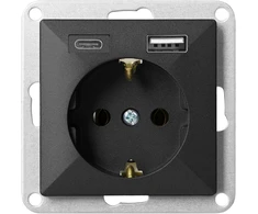 Orno Lizdas vienvietis p/t 2P+Z, Schuko, su pakrovėjas USB A+C Pearl, 16 A, 250 V, PT-17P/USB A+C, juoda