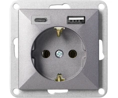 Orno Lizdas pojedyncze p/t 2P+Z, Schuko, su ładowarką USB A+C Pearl, 16 A, 250 V, PT-17P/USB A+C, antracito