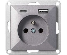 Gniazdo Lizdas Lizdas su 2P+E ir USB įkrovikliu, A+C, Pearl, 16A, 250V, PT-16P/USB, antracito spalvos