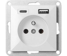 Gniazdo Lizdas Lizdas su USB įkrovikliu, 2P+E, Pearl, 16A, 250V, PT-16P/USB, baltas
