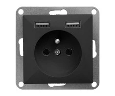 Gniazdo Vienguba rozetė su USB įkrovikliu Pearl, juoda