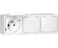 Gniazdo Lizdas Trigubas lizdas 3x 2P+Z atsparus vandeniui su atvartu, IP44, SMART, baltas