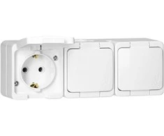 Gniazdo Lizdas Trigubas lizdas 3x 2P+Z SCHUKO atsparus vandeniui su atvartu, IP44, SMART, baltas