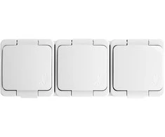Gniazdo Lizdas Trigubas lizdas 3x 2P+Z SCHUKO atsparus vandeniui su atvartu, IP44, SMART, baltas