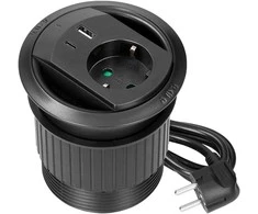 Gniazdo Lizdas Įleidžiamas lizdas su USB įkrovikliu, kabelio sandarikliu ir 1,4 m laidu, 1x2P+Z (Schuko), 2xUSB (A+C tipo; PD20W), juodas