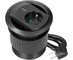 Gniazdo Lizdas Įleidžiamas lizdas su USB įkrovikliu, kabelio sandarikliu ir 1,4 m laidu, 1x2P+Z (prancūziškas), 2xUSB (A+C tipo; PD20W), juodas