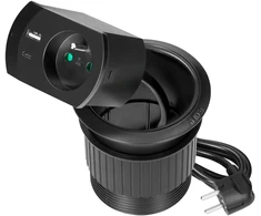 Gniazdo Lizdas Įleidžiamas lizdas su USB įkrovikliu, kabelio sandarikliu ir 1,4 m laidu, 1x2P+Z (prancūziškas), 2xUSB (A+C tipo; PD20W), juodas