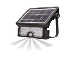 LUX LED 5W, saulės energija varomas prožektorius su judesio jutikliu 500lm, IP65, 4000K, 2x1500mAh, juodas