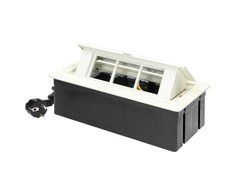 Orno NOEN baldų kasetė, įleidžiama į stalviršį, su integruotu PVC rėmu moduliniams lizdams 3 x 45x45mm arba 6 x 22,5x45mm, 1,5m laidas, balta