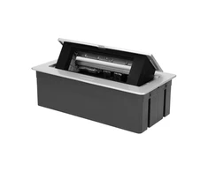 Orno NOEN baldų kasetė, įleidžiama į stalviršį, su integruotu PVC rėmu moduliniams lizdams 3 x 45x45mm arba 6 x 22,5x45mm, 1,5m laidas, sidabrinė
