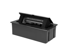 Orno NOEN baldų kasetė, įleidžiama į stalviršį, su integruotu PVC rėmu moduliniams lizdams 3 x 45x45mm arba 6 x 22,5x45mm, 1,5m laidas, juoda