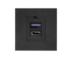 Orno NOEN USB x 2 - A + C tipo, dviejų prievadų modulinis 45x45 mm su USB įkrovikliu, 2.1A 5V DC, juodas