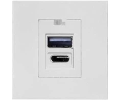 Orno NOEN USB x2 - A+C tipo, dvigubas modulinis prievadas 45x45 mm su USB įkrovikliu, 2.1A 5VDC, baltas