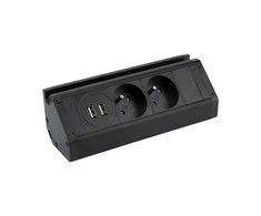 Orno Podwójne Dviguba baldų rozetė su USB įkrovikliu, telefono laikikliu ir 1,5 m laidu, 2x2P+Z, 2xUSB (A tipo, 2,4A), juoda