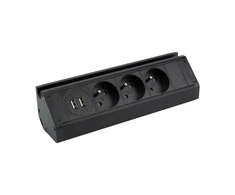 Orno Potrójne Triguba baldų rozetė su telefono laikikliu, USB įkrovikliu ir 1,5 m laidu, 3x2P+Z, 2xUSB (A tipo, 2,4A), juoda