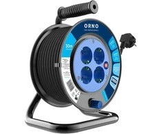 Orno Przedłużacz Ilgintuvo ritė, 4 lizdai 2P+Z (schuko), PVC kabelis H05VV-F 3x1,5mm2, ilgis - 30m, šiluminė apsauga, srovės kelio sklendės