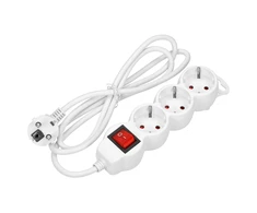 Orno Przedłużacz 3 krypčių prailgintuvas 2P+Z (Schuko) su jungikliu, 1,5 m H05VV-F 3x1,5mm2, Imax=16A, plokščias kištukas, baltas