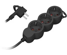 Orno Przedłużacz 3 krypčių prailgintuvas 2P+Z (Schuko), 5m H05VV-F 3x1.5mm2, Imax=16A, plokščias kištukas, juodas