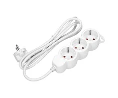 Orno Przedłużacz 3 krypčių prailgintuvas 2P+Z (Schuko), 1,5 m H05VV-F 3x1,5mm2, Imax=16A, plokščias kištukas, baltas