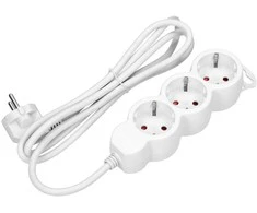 Orno Przedłużacz 3 krypčių prailgintuvas 2P+Z (Schuko), 5m H05VV-F 3x1.5mm2, Imax=16A, plokščias kištukas, baltas