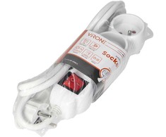 Orno 3 krypčių prailgintuvas 2P+Z, su jungikliu, 3m H05VV-F 3x1.5mm2, Imax=16A, plokščias kištukas, baltas