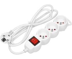 Orno Przedłużacz 3 krypčių prailgintuvas 2P+Z, su jungikliu, 5m H05VV-F 3x1.5mm2, Imax=16A, plokščias kištukas, baltas