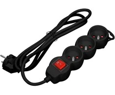 Orno Przedłużacz Prailgintuvas 3x2P+Z, ĮJUNGTA/IŠJUNGTA, 1,4m, 3x1mm², juodas