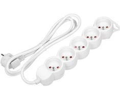 Orno Przedłużacz 5 kontaktų prailgintuvas 2P+Z, 5m H05VV-F 3x1.5mm2, Imax=16A, plokščias kištukas, baltas
