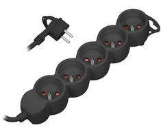 Orno Przedłużacz 5 kontaktų prailgintuvas 2P+Z, 5m H05VV-F 3x1.5mm2, Imax=16A, plokščias kištukas, juodas