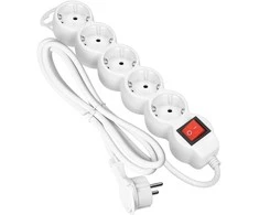 Orno Przedłużacz 5 kontaktų prailgintuvas 2P+Z (Schuko), su jungikliu, 3m H05VV-F 3x1.5mm2, Imax=16A, plokščias kištukas, baltas