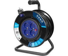 Orno Przedłużacz Ilgintuvo ritė, 4 lizdai 2P+Z Schuko, PVC kabelis H05VV-F 3x1,5mm2, ilgis 25m, fiksuoti lizdai, šiluminė apsauga, srovės kelio sklendės