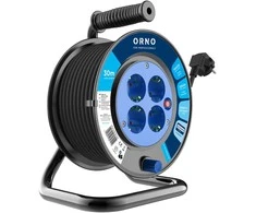 Orno Przedłużacz Ilgintuvo ritė, 4 lizdai 2P+Z (schuko), PVC kabelis H05VV-F 3x1,5mm2, ilgis - 30m, šiluminė apsauga, srovės kelio sklendės