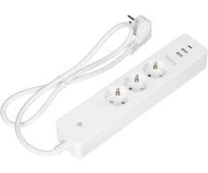 Orno Przedłużacz „Tuya“ išmanusis „Wi-Fi“ prailgintuvas su 3 įžemintais „Schuko“ lizdais ir 3 USB jungikliu, baltas
