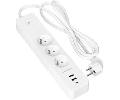 Orno Przedłużacz „Tuya“ išmanusis „Wi-Fi“ 3 lizdų prailgintuvas su įžeminimu ir 3 USB jungikliu, baltas