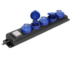 Orno Przedłużacz Apsaugotas nuo vandens purslų dirbtuvių ilgintuvas su jungikliu, 5 lizdai 2P+Z, IP44, guminis „schuko“ kabelis, H05RR-F 3x1,5mm2, ilgis 3m