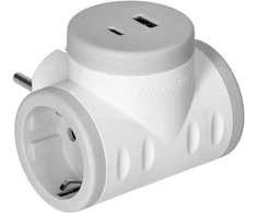 Orno Rozgałęźnik 2P+Z (Schuko) skirstytuvas su 2xUSB įkrovikliu, greitas įkrovimas, baltai pilkas