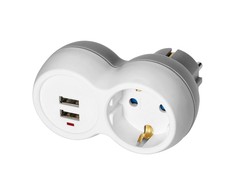 Orno Rozgałęźnik 2P+Z (Schuko) skirstytuvas su 2xUSB įkrovikliu, baltai pilkas