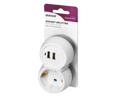 Orno Rozgałęźnik 2P+Z (Schuko) skirstytuvas su 2xUSB įkrovikliu, baltai pilkas