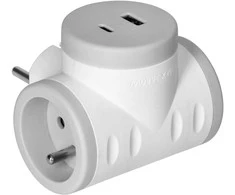 Orno Rozgałęźnik 2P+Z skirstytuvas su 2xUSB įkrovikliu, greito įkrovimo, baltas ir pilkas