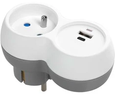 Orno Rozgałęźnik Skirstytuvas 2P+Z, USB-A+C, baltai pilkas