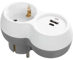 Orno Rozgałęźnik Skirstytuvas 2P+Z, USB-A+C, schuko, baltai pilkas