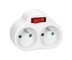 Orno Power splitter with 2 round sockets and a central switch, baltas (OR-AE-13187)
