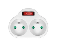 Orno Power splitter with 2 round sockets and a central switch, baltas (OR-AE-13187)